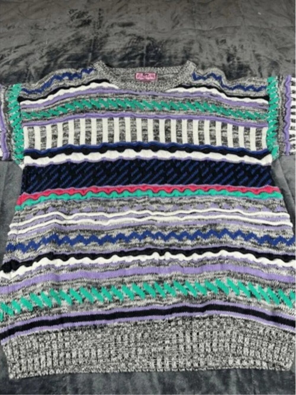 Vintage Y2K Heavy Cohcete‎ cable knit multicolor sweater size L